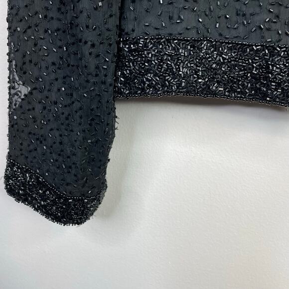 Vintage 90s Stenay Black Silk Glam Party Beaded Long Sleeve Jacket Womens M L - Picture 5 of 9